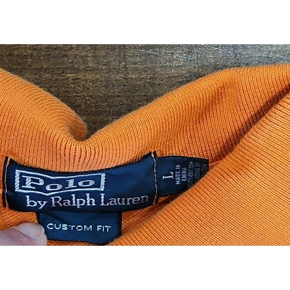 Polo Ralph Lauren Mens Custom Fit Polo Shirt Olive ORANGE Black Pony Size L - Picture 4 of 12